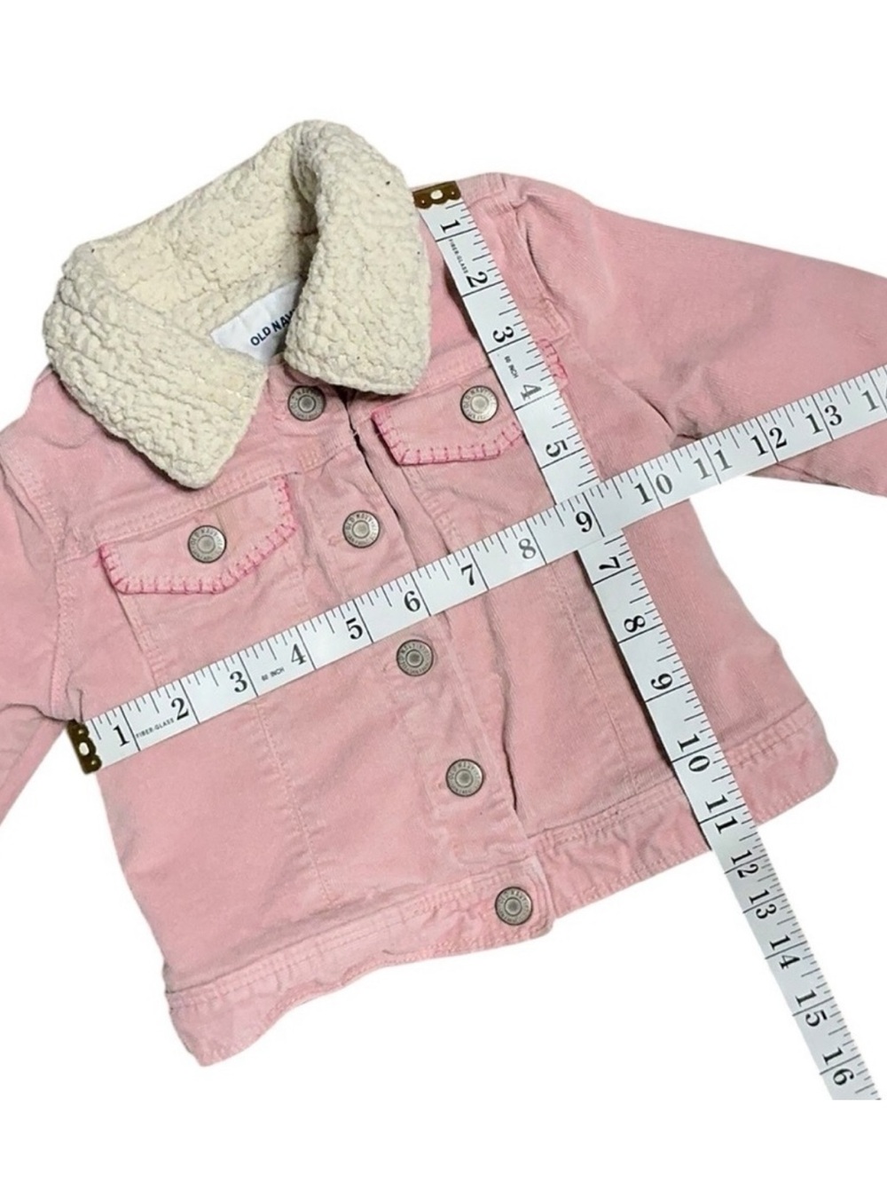 Upcycled Pink Corduroy Sherpa Kids Jacket with Sequin Butterfly - Picture 7 of 9